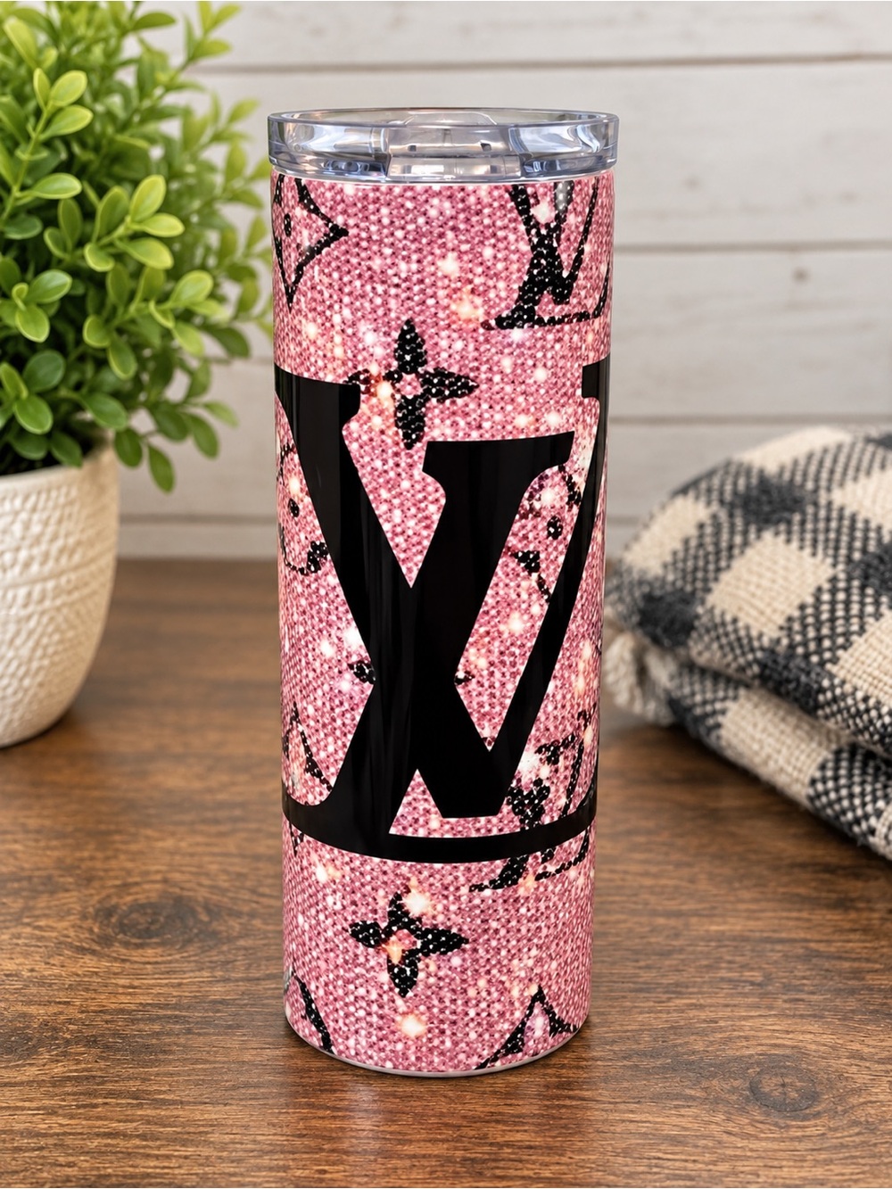 Pink Glitter Luxury Inspired 20oz Stainless Steel Skinny Tumbler
